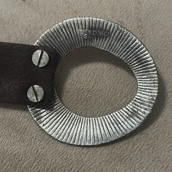 Chicos Womens Antique Waist Belt Brown Leather Silver Gold Clasp Buckle Sz M:L - Picture 2 of 4